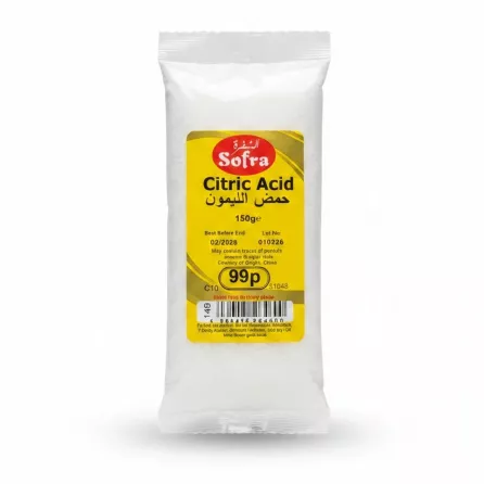 packet of Sofra brand citric acid showing packaging and label