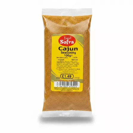 Package of Sofra Cajun Seasoning in a clear plastic bag