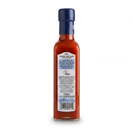 Back label of Encona West Indian Original Hot Pepper Sauce with ingredients and barcode
