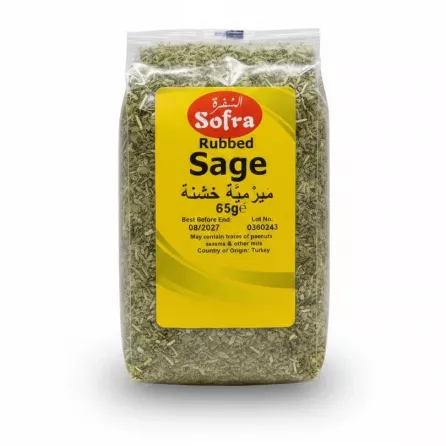 Front view of Sofra rubbed sage 65g pack