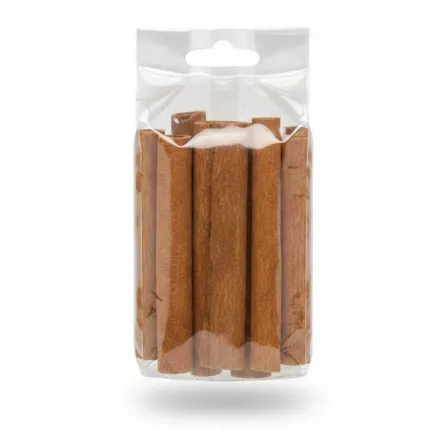 close-up of cinnamon sticks inside transparent pack