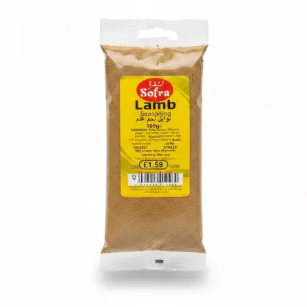 Pack of Sofra Lamb Seasoning Mix with yellow label showing ingredients and pricing