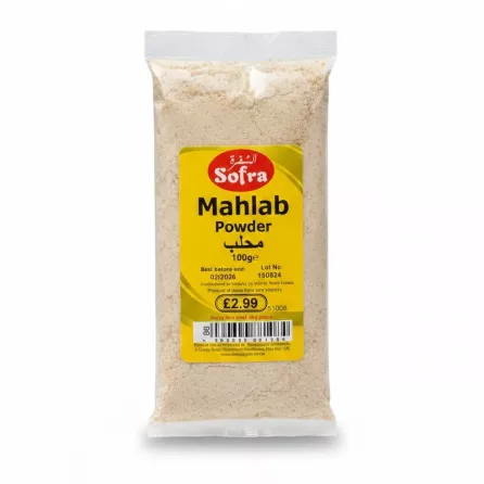 Sofra Mahlab Powder 100g pack in transparent bag with yellow label