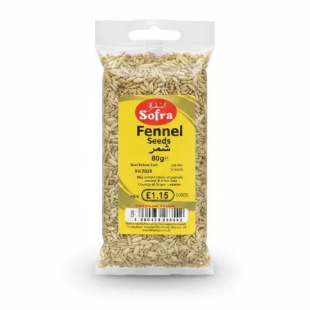 Pack of Sofra Fennel Seeds showing clear packaging with yellow label