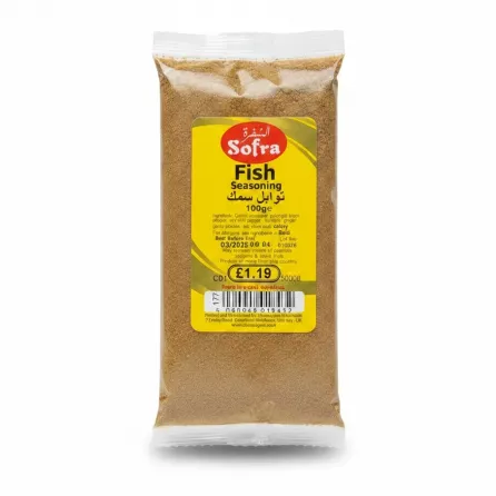 Sofra Fish Seasoning pack front label showing ingredients