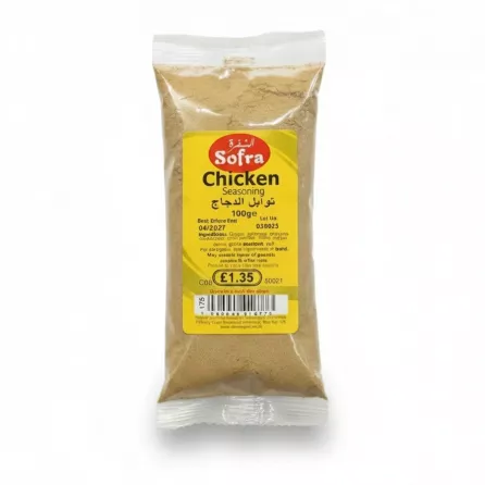 100g pack of Sofra Chicken Seasoning Mix with yellow label and clear packaging