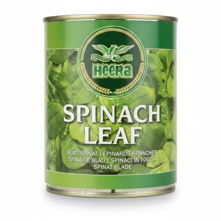 Heera canned spinach leaf front label