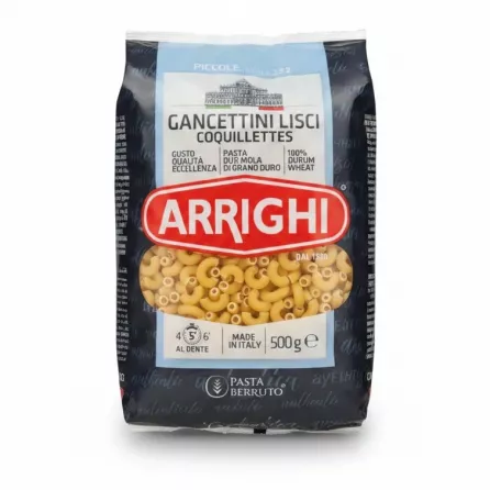 Pack of Arrighi Gancettini Lisci Coquillettes pasta 500g front view