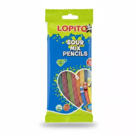 Lopito sour mix pencil candies in colourful sugar-coated strips
