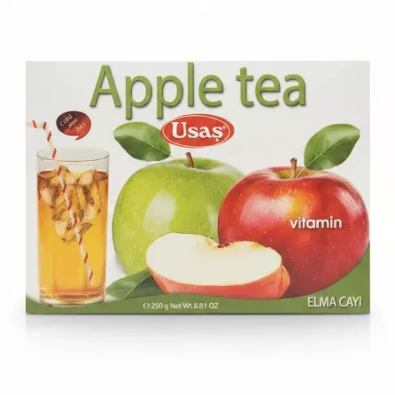 Usas Apple Tea box with price sticker and apple images