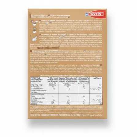 Jotis Béchamel Mix preparation instructions and nutritional information