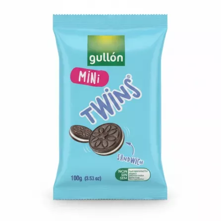Pack of Gullón Mini Twins cocoa sandwich biscuits front view