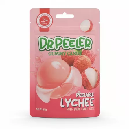 Dr Peeler pink pack of peelable lychee gummy candy with fruit image