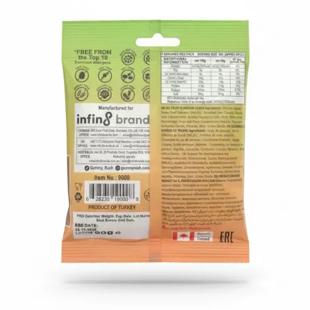 CheeryChews Gummy Rush Atomic Peaches back packaging with ingredients and nutrition