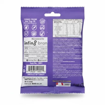 CheeryChews Gummy Rush Berry Bliss back packaging with ingredients and nutritional information