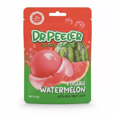 Pack of Dr Peeler Peelable Watermelon Gummy Candy front view showing watermelon and candy illustration