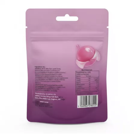 Dr Peeler Peelable Grape Gummy Candy back packaging with ingredients, nutritional facts, and barcode