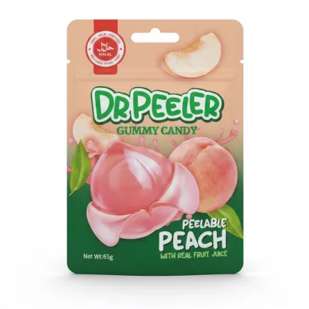 Dr Peeler Peelable Peach Gummy Candy packaging front showing peach fruit and gummy illustration