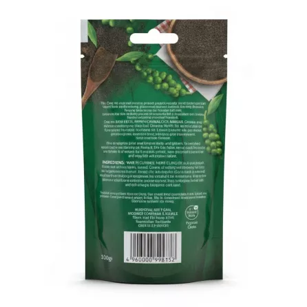 Bodrum brand ground black pepper pouch back view with barcode and ingredients