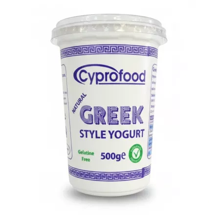 Front label of Cyprofood Natural Greek Style Yogurt tub