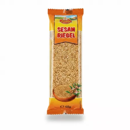 Front view of Gunz Sesame Seed Bar in yellow and orange packaging