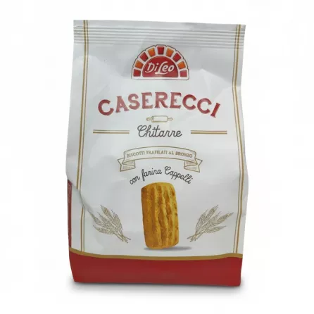 Di Leo Caserecci Chitarre Pasta in white and red packet front view