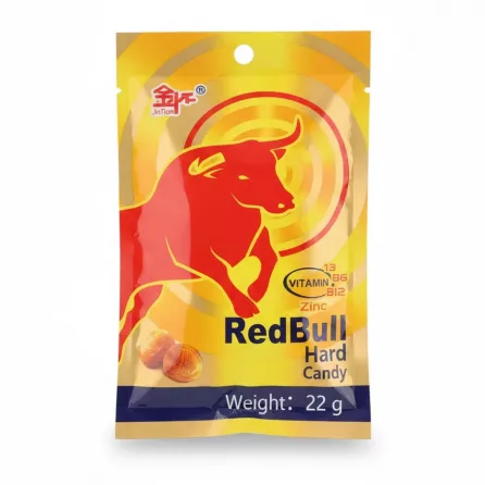 Pack of JinTian RedBull vitamin C hard candy with red bull logo