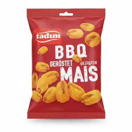 Tadim BBQ Flavoured Roasted Corn red sealed pack with images of roasted corn pieces