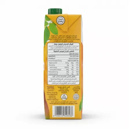 Back view with Arabic text and product details of Juhayna Mango drink