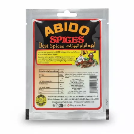 Abido Kibby Spices 40g pack nutritional info and ingredients