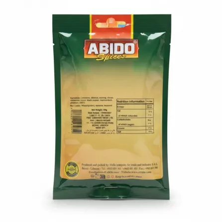 Abido Mansaf Spices packet back with ingredients and nutrition info