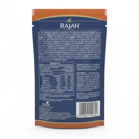 Rajah beef steak seasoning pack back view with ingredients and nutritional facts