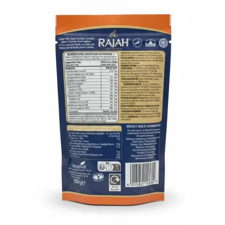 Rajah Fish Seasoning 100g resealable pouch back with ingredients and nutrition