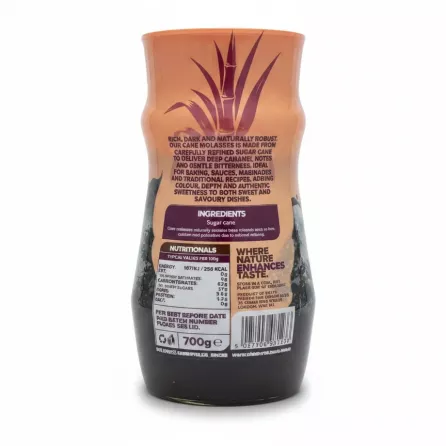 Greenfields Cane Molasses 700g jar back label with ingredients and nutritional facts