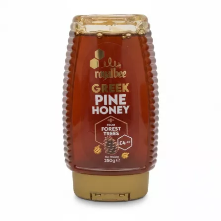 Bottle of Royalbee Greek Pine Honey front view