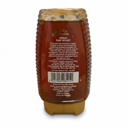 Royalbee Greek Pine Honey nutrition and product information label