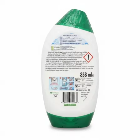 Back label of Ariel Gel Original showing usage instructions and ingredients