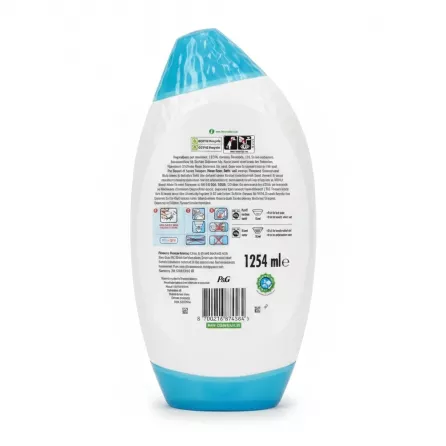 Back of Fairy Non Bio laundry detergent bottle showing ingredients and usage instructions