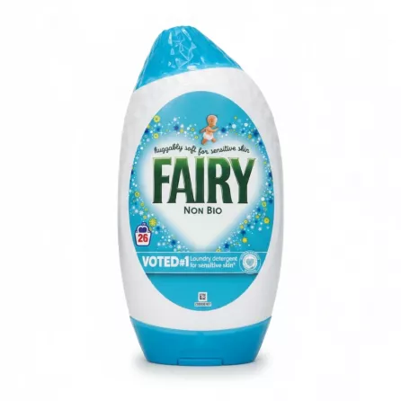 Bottle of Fairy Non Bio Laundry Detergent Gel with blue cap