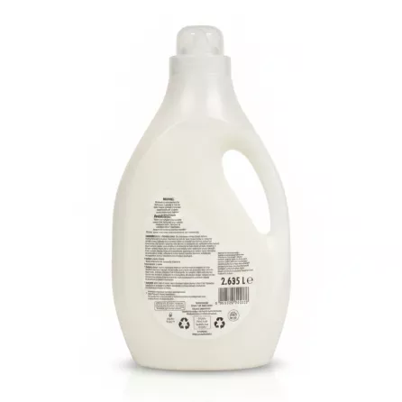 Back view of Fairy fabric softener bottle with ingredient and usage details