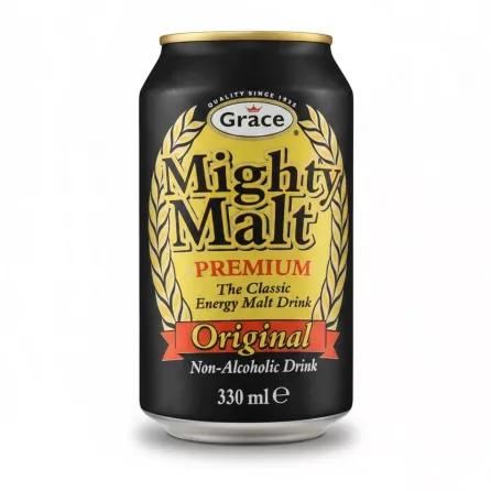 Grace Mighty Malt Original non-alcoholic energy malt drink 330ml can front view