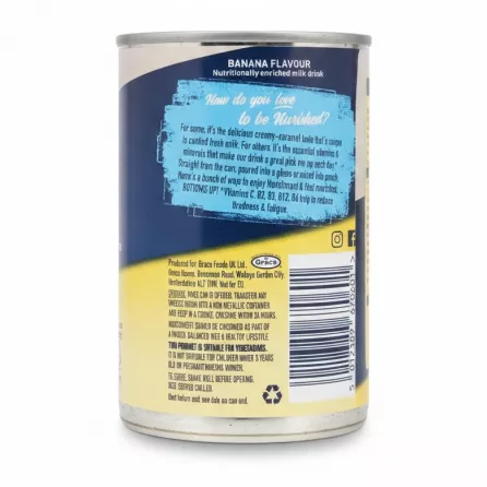 Nurishment banana flavoured milk drink can nutrition and storage info