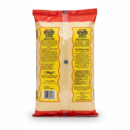 Back of Tropical Sun Coarse Semolina with nutritional and ingredient information