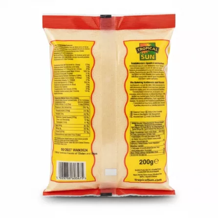 Back of Tropical Sun Cornmeal Coarse showing nutrition and barcode