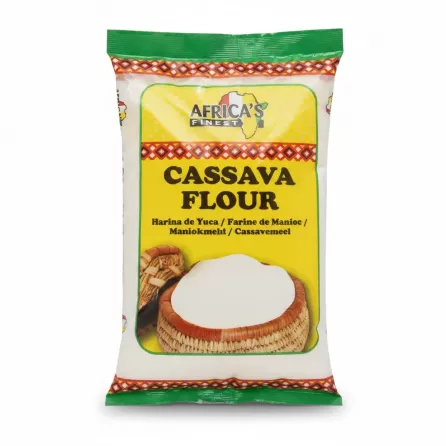 Package of Africa's Finest Cassava Flour with colorful design