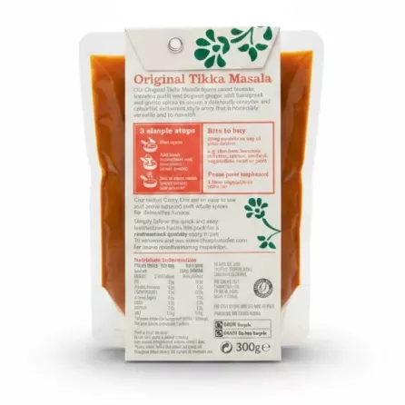 Back packaging showing ingredients and instructions of The Spice Tailor Original Tikka Masala
