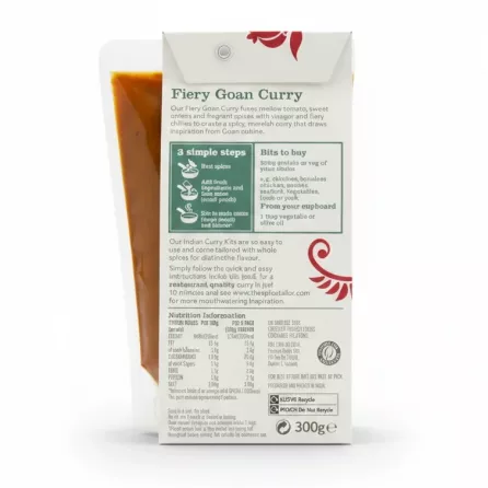 Back of Fiery Goan Curry package with cooking instructions