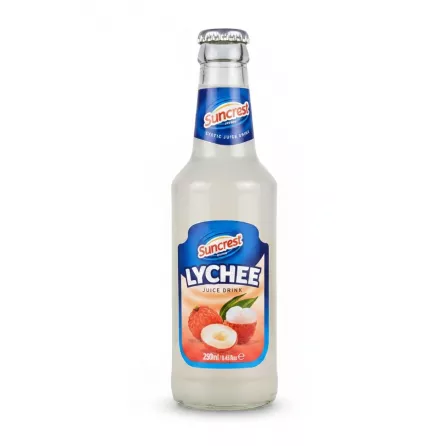 Suncrest Lychee Juice Drink 250ml in a glass bottle front view