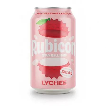 Can of Rubicon Sparkling Lychee drink held in hand