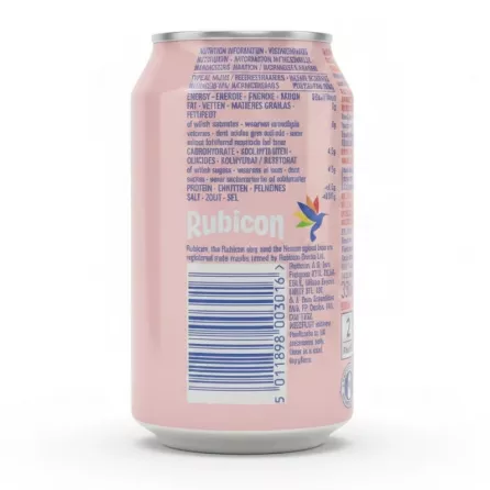 Nutrition information and barcode on back of Rubicon can